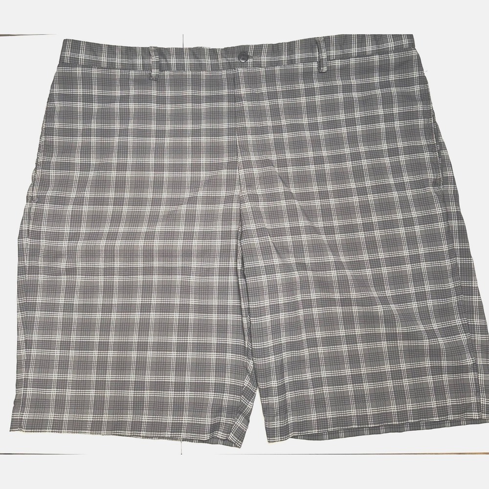 Greg Norman Mens Grey Plaid Golf Shorts Size 40 Performance Stretch Shark Logo